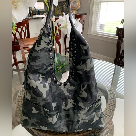 LAGGO Handbags - 💚🖤LAGGO CAMOUFLAGE LEATHER HOBO BAG WITH BLACK PYRAMID STONES AND STUDS! 💚🖤